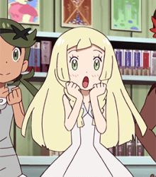Rule 34 | 1boy, 2girls, animated, animated gif, blonde hair, blush, creatures (company), game freak, green eyes, kiawe (pokemon), lillie (pokemon), lowres, mallow (pokemon), multiple girls, nintendo, pokemon, pokemon (anime), pokemon sm (anime)