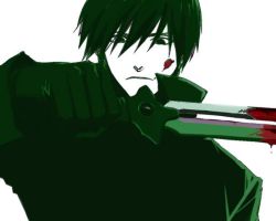 Rule 34 | 00s, 1boy, bad id, bad pixiv id, blood, darker than black, green theme, hei (darker than black), knife, male focus, partially colored, simple background, solo, upper body, white background