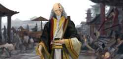 Rule 34 | 1boy, absurdres, balding, beard, blurry, blurry background, braid, braided beard, china, chinese clothes, city, crowd, facial hair, fate/grand order, fate (series), grey hair, highres, long beard, long hair, looking to the side, male focus, multiple braids, old, old man, people, robe, scar, scar on face, sgg13, solo focus, very long beard, wrinkled skin, yellow robe, zhang jue (fate)
