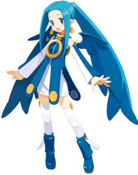 Rule 34 | 1girl, blue eyes, blue footwear, blue hair, boots, disgaea, disgaea rpg, full body, jewelry, long hair, nippon ichi, official art, open mouth, phantom kingdom, pointy ears, simple background, smile, solo, thighhighs, thighhighs under boots, trenia (phantom kingdom), white background, wings