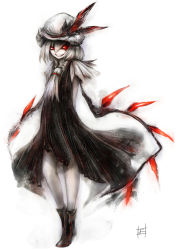 Rule 34 | 1girl, akaitera, albino, alternate costume, arms behind back, ascot, bad id, bad pixiv id, boots, crazy eyes, dress, evil grin, evil smile, female focus, flandre scarlet, grin, hat, highres, looking at viewer, pale skin, red eyes, short hair, smile, solo, embodiment of scarlet devil, touhou, wings