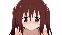 Rule 34 | 10s, 1girl, absurdres, bad id, bad pixiv id, blush, brown eyes, brown hair, close-up, ebina nana, embarrassed, flying sweatdrops, highres, himouto! umaru-chan, long hair, solo, transparent background, twintails, vector trace, wavy mouth