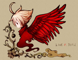 Rule 34 | ahoge, androgynous, brown background, cloud, copyright name, floating, from side, gender request, ghost tail, kainou, kakuredo ura, live a live, oersted, plant, profile, red eyes, simple background, skull, solo, vines, white hair, wings