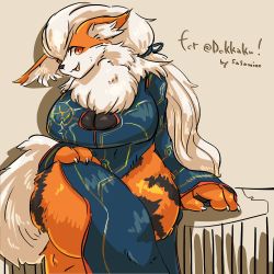 Rule 34 | 1girl, arcanine, breasts, chinese clothes, creatures (company), furry, furry female, game freak, gen 1 pokemon, highres, large breasts, nintendo, no humans, open mouth, pokemon, pokemon (creature), red eyes, sasamino, solo