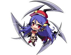 Rule 34 | 10s, 1girl, blade, blue hair, breasts, chibi, female focus, garada k7, gloves, hat, long hair, looking at viewer, red eyes, robot girls z, scarf, smile, solo