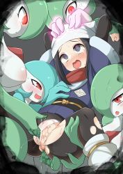 Rule 34 | 5girls, ahegao, akari (pokemon), alternate color, anal fingering, bar censor, black hair, blush, breasts, censored, clothing aside, colored skin, creatures (company), fingering, fingering from behind, galaxy expedition team survey corps uniform, game freak, gardevoir, gen 3 pokemon, glowing, glowing eyes, glowing hand, green hair, green skin, hair over one eye, has uncensored version, head scarf, highres, interspecies, kumasan (kumazonjp), large breasts, long hair, multicolored skin, multiple girls, nintendo, open mouth, panties, panties aside, pantyhose, pokemon, pokemon (creature), pokemon legends: arceus, pokephilia, pussy, pussy juice, red eyes, red scarf, scarf, shiny and normal, shiny pokemon, short hair, smile, tears, torn clothes, two-tone skin, underwear, vaginal, wet, wet clothes, wet panties, white headwear, white panties, white skin, yuri