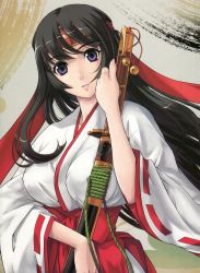 Rule 34 | black hair, blue eyes, japanese clothes, long hair, miko, queen&#039;s blade, sword, tomoe (queen&#039;s blade), weapon