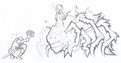 Rule 34 | 1boy, 1girl, ?, arthropod girl, bad id, bad tumblr id, bouquet, breasts, chaos witch quelaag, chosen undead, confession, dark souls (series), dark souls i, flower, graphite (medium), hair over breasts, insect girl, knight, long hair, monster girl, nude, on one knee, shield, size difference, sketch, spider girl, sword, tabletorgy, traditional media, weapon