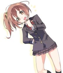 Rule 34 | 1girl, aiura, amaya kanaka, black socks, blouse, brown eyes, brown hair, checkered clothes, checkered skirt, collared shirt, cowboy shot, hair between eyes, ixy, jacket, kneehighs, leaning to the side, open mouth, pleated skirt, ponytail, school uniform, shirt, side ponytail, skirt, socks, solo, tagme, white shirt