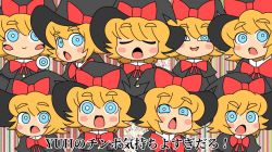 Rule 34 | 1girl, anya&#039;s heh face (meme), black capelet, black headwear, blonde hair, blue eyes, blush, bow, bowtie, bright pupils, capelet, closed eyes, cookie (touhou), extra eyes, extra mouth, hat, hat bow, kirisame marisa, looking at viewer, madore, meguru (cookie), meme, multiple views, open mouth, red bow, red bowtie, short hair, smile, spy x family, touhou, translation request, upper body, white pupils, witch hat
