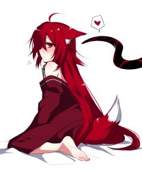 Rule 34 | 1girl, ^^^, ahoge, animal ears, blush, closed mouth, commentary request, dated, ears down, fox ears, fox tail, hair between eyes, heart, konshin, long hair, looking at viewer, off shoulder, opera the vermelho, original, red eyes, signature, simple background, sitting, solo, spoken heart, sweatdrop, tail, very long hair, wariza, white background
