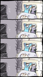 Rule 34 | 00s, 2girls, 4koma, bad id, bad pixiv id, blonde hair, comic, eila ilmatar juutilainen, long hair, multiple girls, pillow, sanya v. litvyak, short hair, silver hair, strike witches, text focus, translated, world witches series