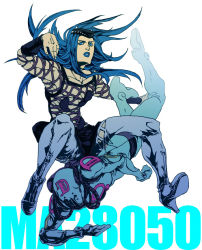 Rule 34 | 2boys, blue eyes, blue hair, blue lips, boots, diver down (stand), hat, jojo no kimyou na bouken, lipstick, long hair, makeup, mine (odasol), multiple boys, narciso anasui, stand (jojo), stone ocean, thigh boots, thighhighs