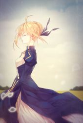 Rule 34 | 1girl, ahoge, artoria pendragon (fate), blonde hair, bloom, dress, closed eyes, fate/stay night, fate (series), highres, petals, profile, saber (fate), solo, vignetting, ym (snovee)
