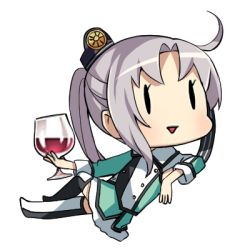 Rule 34 | 10s, 1girl, 90mm single high-angle gun mount, akitsushima (kancolle), alcohol, chibi, cup, drinking glass, fairy (kancolle), kantai collection, lowres, meth (emethmeth), miniskirt, school uniform, side ponytail, silver hair, solo, transparent background, triangle mouth, wine, wine glass, | |