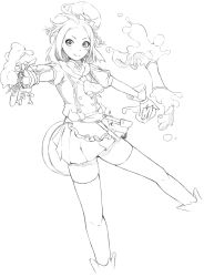 Rule 34 | 1girl, :q, ayase tamaki, chef hat, female focus, flower knight girl, full body, greyscale, hat, highres, lineart, looking at viewer, monochrome, shirt, short hair, skirt, solo, spatula, thighhighs, tongue, tongue out, white background, yadorigi (flower knight girl)