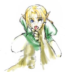 Rule 34 | 2boys, bdsm, blonde hair, blue eyes, bondage, bound, censored, cum, face stroking, facial, forced, ganondorf, link, male focus, multiple boys, nintendo, open mouth, penis, pointy ears, tears, the legend of zelda, tongue, white background, yaoi