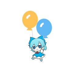 Rule 34 | 1girl, balloon, blue bow, blue dress, blue footwear, blue hair, bow, cirno, closed mouth, commentary request, dress, full body, fumo (doll), hair bow, looking at viewer, rei (tonbo0430), short hair, short sleeves, smile, solo, touhou
