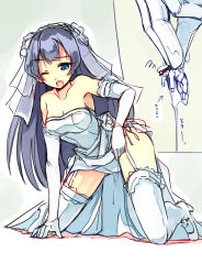 Rule 34 | 1boy, 1girl, ;o, admiral (kancolle), agano (kancolle), arm support, bare shoulders, blue hair, breasts, bridal veil, bride, close-up, collarbone, commentary request, dress, elbow gloves, frilled thighhighs, frills, garter straps, giant, giantess, gloves, green eyes, hat, hetero, holding person, kantai collection, kneeling, long hair, medium breasts, military, military uniform, naval uniform, one eye closed, open mouth, peaked cap, pussy juice, pussy juice trail, seo tatsuya, size difference, thighhighs, uniform, veil, very long hair, wedding dress, white dress, white footwear, white gloves, white thighhighs