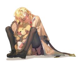 Rule 34 | 1girl, blonde hair, blue eyes, bubba (watson amelia), capelet, deerstalker, detective, dog, hair ornament, hat, hololive, hololive english, hug, quasarcake, shirt, shoes, short hair, simple background, skirt, smile, thighhighs, tongue, virtual youtuber, watson amelia, white background