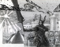 Rule 34 | 6+boys, armor, artist request, dark souls (series), dark souls i, dragon, drake, from software, heart, heart-shaped eyes, helmet, highres, home run, horns, huge weapon, knight, male focus, monochrome, multiple boys, solaire of astora, sword, traditional media, weapon
