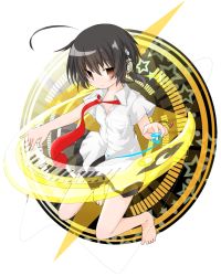 Rule 34 | 1girl, ahoge, akino coto, barefoot, black hair, full body, headphones, highres, instrument, keyboard (instrument), looking at viewer, md5 mismatch, original, resolution mismatch, short hair, simple background, solo, source larger, white background
