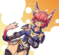 Rule 34 | 00s, 1girl, animal ears, breasts, final fantasy, final fantasy xi, gloves, katy (artist), mithra (ff11), red hair, slit pupils, solo, tail, yellow eyes