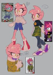 Rule 34 | 1girl, amy rose, different artstyle, gloves, green eyes, highres, historiaallen, jacket, open mouth, pink hair, sonic (series), sonic the comic, tongue, white gloves