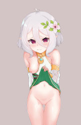 Rule 34 | 1girl, absurdres, breasts, elf, highres, kokkoro (princess connect!), lifted by self, nipples, pointy ears, princess connect!, pussy, short hair, silver hair, small breasts