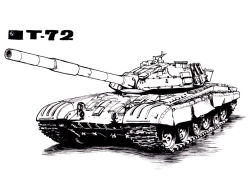 Rule 34 | caterpillar tracks, military, military vehicle, motor vehicle, nib pen (medium), no humans, original, sabaku chitai, soviet flag, t-72, t-72b, tank, traditional media, vehicle focus, white background