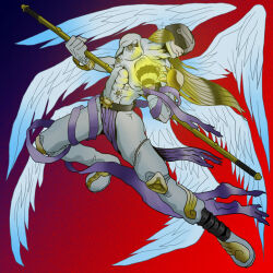 Rule 34 | angel, angel boy, angemon, belt, digimon, digimon (creature), long hair, mask, wings