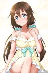 Rule 34 | 1girl, absurdres, birthday, blue eyes, blush, breasts, brown hair, ckst, cleavage, collarbone, commentary, highres, large breasts, long hair, looking at viewer, love live!, love live! nijigasaki high school idol club, low twintails, off shoulder, osaka shizuku, sidelocks, sitting, smile, solo, twintails