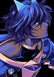 Rule 34 | 1boy, alternate eye color, arjuna (fate), arjuna alter (fate), black background, black hair, close-up, dark-skinned male, dark skin, fate/grand order, fate (series), hair between eyes, hair over one eye, highres, horns, looking at viewer, male focus, one eye covered, open mouth, sho 480, short hair, simple background, sketch, solo, upper body