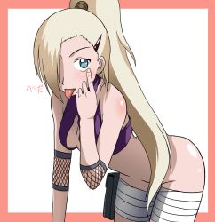Rule 34 | 1girl, :p, bottomless, breasts, censored, convenient censoring, food, fruit, hair over one eye, highres, naruto, naruto (series), raspberry, solo, takaya n, tongue, tongue out, yamanaka ino