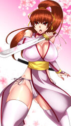 Rule 34 | 1girl, breasts, byakkun (byakkun8181), dead or alive, highres, kasumi (doa), large breasts, open mouth, ponytail, solo