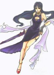 Rule 34 | 1girl, black hair, breasts, dress, gloves, high heels, jewelry, legs, long hair, necklace, rose (dragoon), shoes, solo, sword, the legend of dragoon, weapon