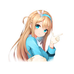 Rule 34 | 1girl, absurdres, bloody0rabby, blue eyes, blue hairband, blue jacket, blush, closed mouth, girls&#039; frontline, gloves, hair between eyes, hair ornament, hairband, hand up, head tilt, highres, jacket, light brown hair, long hair, long sleeves, looking at viewer, looking to the side, one side up, smile, snowflake hair ornament, solo, suomi (girls&#039; frontline), upper body, very long hair, white gloves