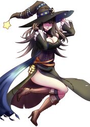 Rule 34 | 1girl, black hair, breasts, cleavage, fire emblem, fire emblem awakening, halloween, halloween costume, hat, highres, large breasts, long hair, nintendo, purple eyes, star (symbol), tharja (fire emblem), wide sleeves, willanator93, witch, witch hat