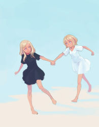 Rule 34 | blonde hair, blue eyes, copyright request, dress, holding hands, holding, weno