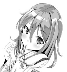 Rule 34 | 10s, 1girl, alternate hairstyle, bad id, bad pixiv id, greyscale, hair down, highres, japanese clothes, kanisaka shizuku, kantai collection, long hair, looking at viewer, monochrome, mouth hold, ribbon, ribbon in mouth, solo, zuihou (kancolle)