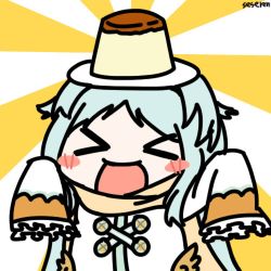 Rule 34 | &gt; &lt;, 1girl, animated, animated gif, food, food on head, lowres, object on head, open mouth, pudding, seseren