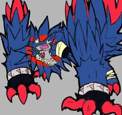 Rule 34 | claws, digimon, digimon (creature), loogarmon, mask, muzzle, red eyes, solo, wolf