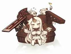 Rule 34 | &gt;:), 10s, 3girls, abyssal ship, ahoge, airfield princess, breasts, claws, detached sleeves, flying sweatdrops, horns, itsukia, kantai collection, kneeling, large breasts, long hair, machinery, mittens, multiple girls, northern ocean princess, seaport princess, single horn, smile, thumbs up, v-shaped eyebrows, white hair, yellow eyes