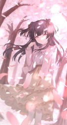 Rule 34 | 1girl, absurdres, akazaki yukino, cherry blossoms, falling petals, highres, idolmaster, idolmaster shiny colors, mayuzumi fuyuko, petals, solo