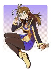 Rule 34 | 1girl, absurdres, blush, blushily, braid, breasts, brown hair, commission, commissioner upload, glasses, green eyes, highres, long hair, long sleeves, non-web source, pantyhose, shion uzuki, solo, vgen commission, xenosaga, xenosaga episode i