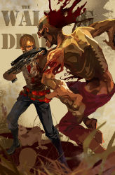 Rule 34 | 2boys, blood, bow (weapon), brown hair, crossbow, csc, daryl dixon, headshot, multiple boys, the walking dead, weapon, zombie