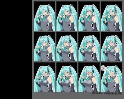 Rule 34 | 1girl, aqua eyes, aqua hair, aqua necktie, black background, blouse, blush, breast expansion, breasts, bust chart, character name, chart, collared shirt, detached sleeves, embarrassed, flat chest, grey shirt, hair between eyes, hatsune miku, large breasts, long hair, necktie, open mouth, outline, progression, shirt, sigh, sleeveless, sleeveless shirt, twintails, uran (uran-factory), very long hair, vocaloid, wallpaper, watermark, web address