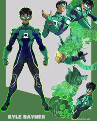 Rule 34 | artist name, batm andrew, character name, crossed arms, crossover, dc comics, domino mask, dragon ball, glowing, glowing eyes, green lantern, green lantern (series), highres, jewelry, jojo no kimyou na bouken, kyle rayner, mask, multiple crossover, open mouth, ring, shenron (dragon ball), smile, stand (jojo), star platinum, superhero costume