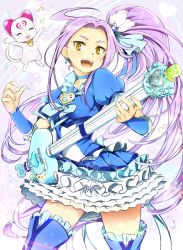 Rule 34 | 10s, 1girl, boots, cure beat, earrings, guitar, hair ornament, heart, hummy (suite precure), instrument, jewelry, kurokawa eren, long hair, magical girl, md5 mismatch, minatsuki randoseru, precure, purple hair, resolution mismatch, seiren (suite precure), side ponytail, skirt, smile, solo, source larger, suite precure, thighhighs, yellow eyes