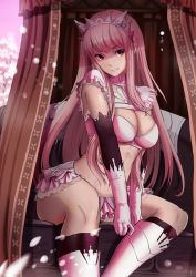 Rule 34 | 1girl, blunt bangs, boots, breasts, cleavage, elbow gloves, fate/grand order, fate (series), gloves, highres, kakekcaboel, large breasts, long hair, looking at viewer, medb (fate), naughty face, navel, pink hair, red eyes, smile, snowing, solo, thighs, tiara, v arms